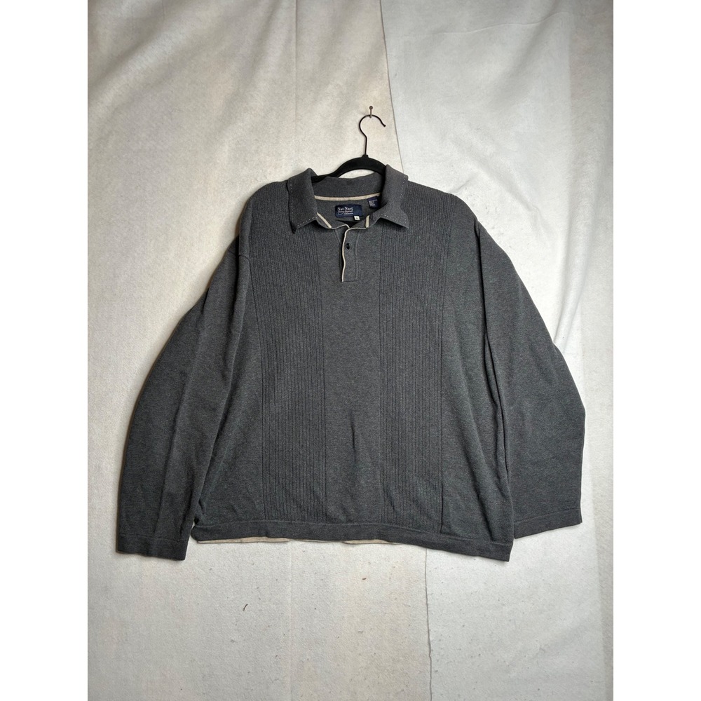 Nat Nast Luxury Originals Mens XL Gray Cotton Long Sleeve Polo Sweater NW94D